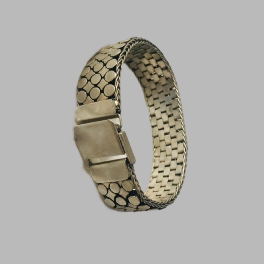 Sterling silver link bracelet. 3 rows of circles and 2 rows of rectangles. - Picture 6 of 7